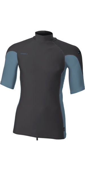 2026 O'Neill Mens Hyperfreak Skins Short Sleeve Turtleneck Rash Vest 5706 - Tempered Steel / Blue Fusion